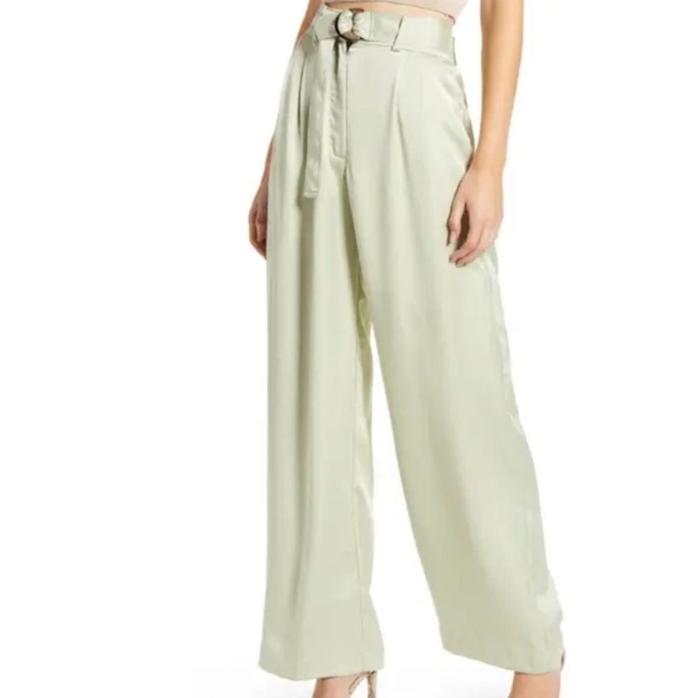 WAYF Ellyn Pistachio Belted Pleated Pants